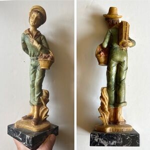 Vintage Statue 12” Depose Italy Sherpa Rare Collectible Figurine  Marble Base